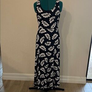 Talbots Black Maxi Dress with White Leaf Motif
